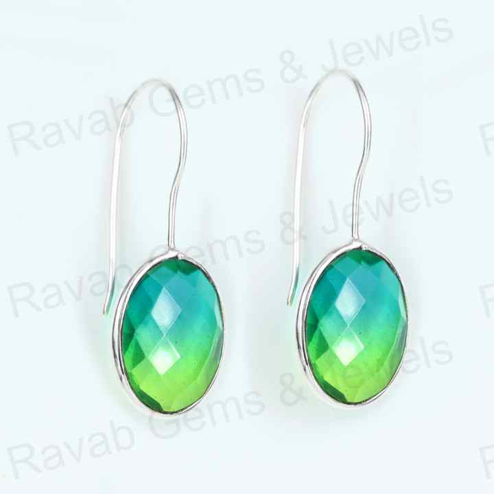 Top Quality Solid 925 Sterling Silver Watermelon Tourmaline Quartz Oval Checker Cut Dangle Drop Earring for Women Fine Jewelry