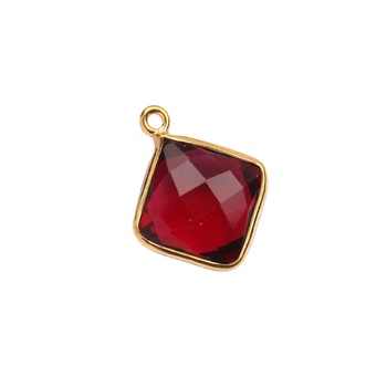 18K Gold Plated Sterling Silver 12mm Bezel Pendant Necklace Red Garnet Hydro Faceted Quartz Stone Fine Pendants Charms Wholesale