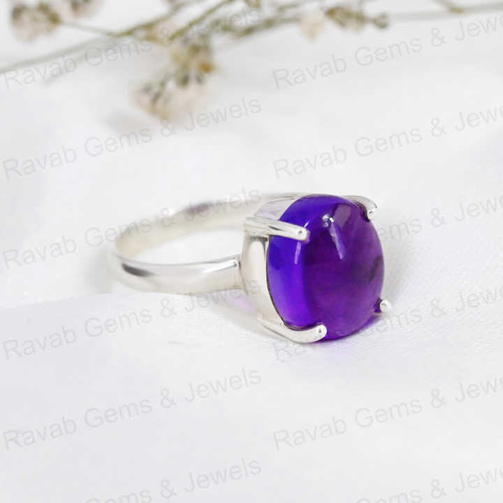 Top Selling 925 Silver Dainty Women Ring 10x14mm Oval Natural Purple Amethyst Handmade High Polished Prong Setting Fine Jewelry