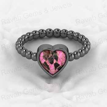 Top Selling 925 Genuine Silver 8x8mm Minimalist Beaded Cocktail Ring Women Heart Black Pink Mohave Copper Weddings Other