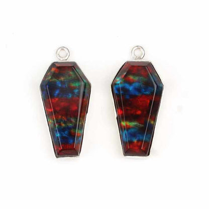 Best Selling 10x17mm Red Ammolite Quartz Gemstone Bezel Set 925 Sterling Silver Coffin Shape Charm for Pendant and Necklace