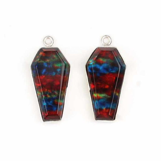 Best Selling 10x17mm Red Ammolite Quartz Gemstone Bezel Set 925 Sterling Silver Coffin Shape Charm for Pendant and Necklace