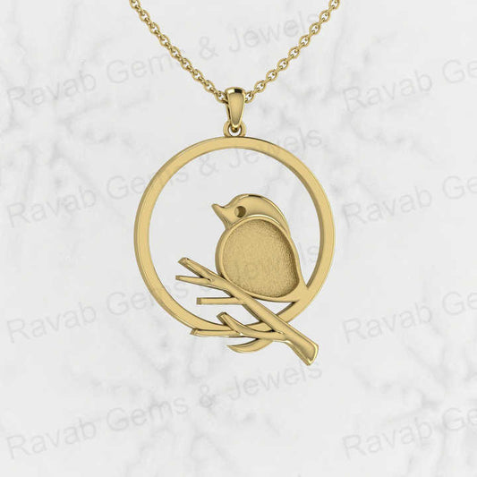 Genuine 925 Silver 25mm Sparrow Sitting Branches Semi Mount Setting Charm Pendant for Resin Ashes Work Necklace Jewelry Findings