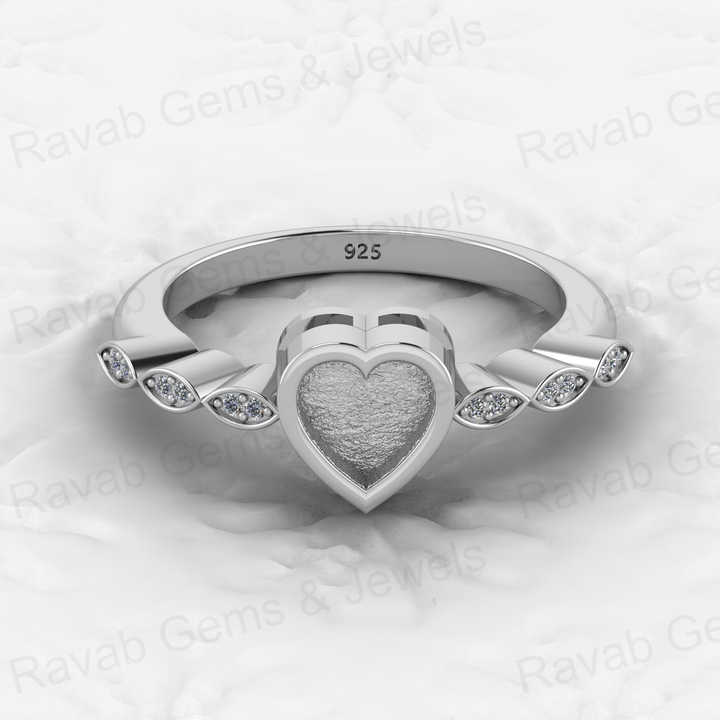 Genuine Solid 925 Sterling Silver 6mm Heart Shape Semi Mount Blank Setting Ring Good for Ashes & Resin Work Breastmilk Jewelry