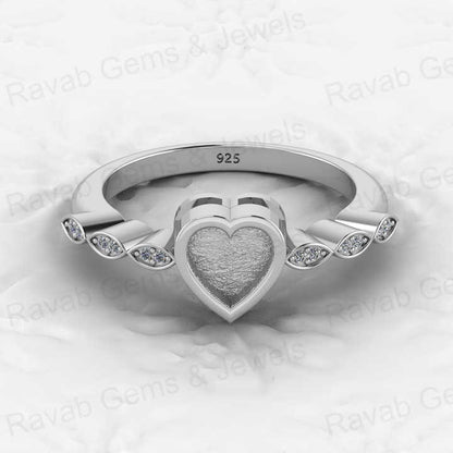 Genuine Solid 925 Sterling Silver 6mm Heart Shape Semi Mount Blank Setting Ring Good for Ashes & Resin Work Breastmilk Jewelry