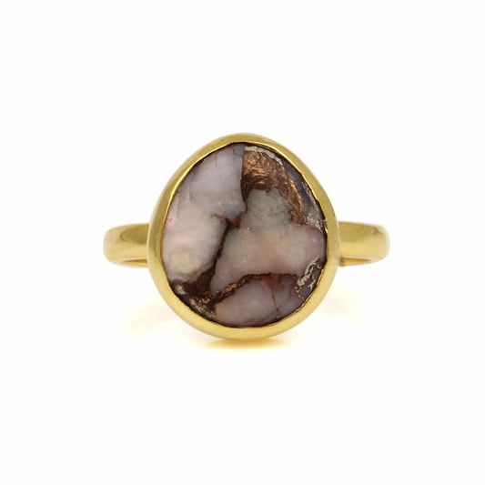 Best Selling 18K Gold Plated Genuine Pink Opal 925 Sterling Silver Handmade Dainty Ring for Women Copper Gemstone Bezel Setting