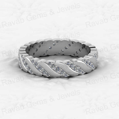 Genuine 925 Sterling Silver Gold Vermeil Pave Micro Zircon 1.5mm Brilliant Round Cut Eternity Band Ring for Women Fine Jewelry