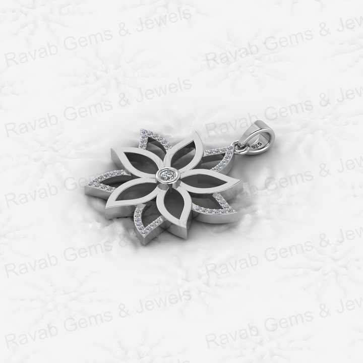 Best Selling 925 Silver 25mm Water Lily Floral June Birth CZ Diamond Pendant Necklace Beautiful Fine Natural Jewelry for Women