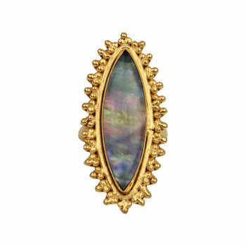 Gold Plated Silver Boho Marquise Shape Latest 18K Designer Ring Fine 10x30mm Abalone Shell Hydro Quartz Gemstone Bezel for Her