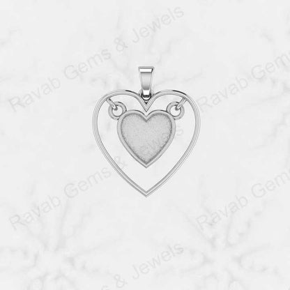 Genuine 925 Sterling Silver 22mm Semi Mount Blank Setting Heart Pendant Ashes Resin Work Breastmilk for Couple Charm Jewelry