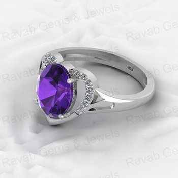 Hot Selling 8x10mm Oval Amethyst Solid 925 Sterling Silver Heart-Shaped Prong Ring for Women Fine Anniversary Ring