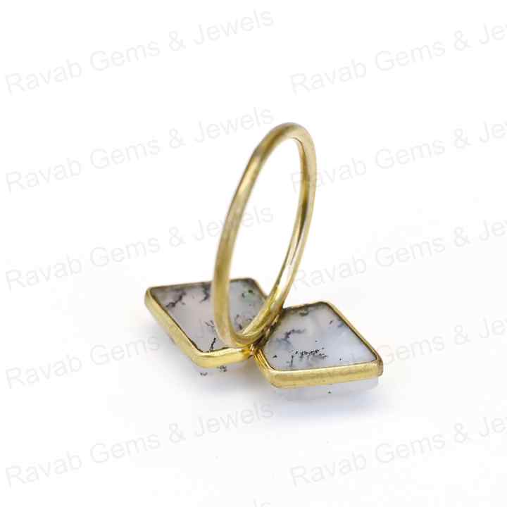 Christmas Sale Solid 925 Sterling Silver Natural Dendrite Agate Fancy Cut 10x14mm Bezel Setting Ring for Women Fine Jewelry