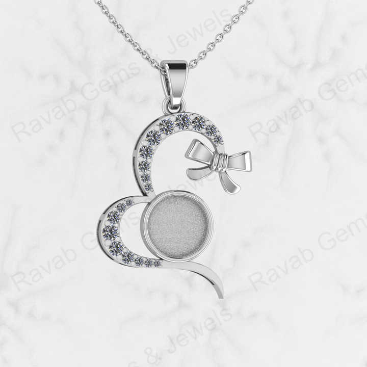 Top Quality 925 Sterling Silver Half Heart With Bow Charm Semi Mount Blank Setting Pendant Good for Ashes & Resin Work Keepsake