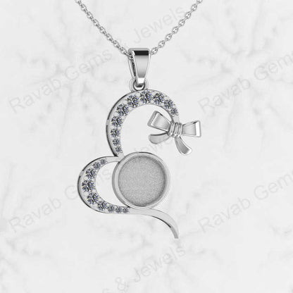 Top Quality 925 Sterling Silver Half Heart With Bow Charm Semi Mount Blank Setting Pendant Good for Ashes & Resin Work Keepsake