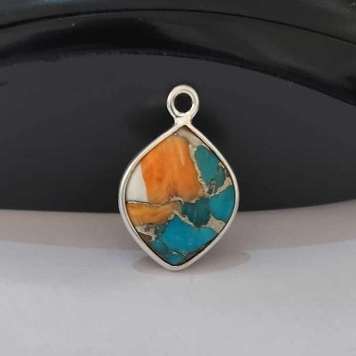 Superb Mohave Spiny Oyster Copper Turquoise 12x16mm Bezel Setting Marquise Cabochon Solid 925 Sterling Silver Charm Pendant