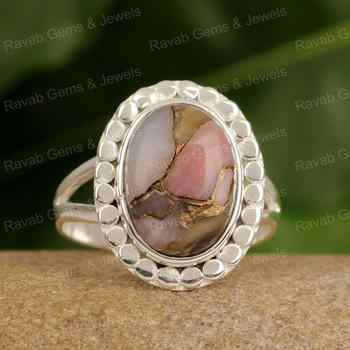 Superb Quality Genuine Pink Copper Opal Solid 925 Sterling Silver 10x14mm Oval Shape Designer Handmade Birthday Ring for Women