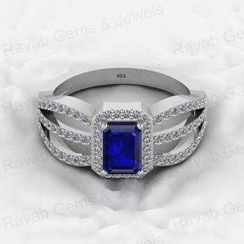 Best Selling 18K Gold Plated 7x5mm 925 Silver Sapphire Hydro Rectangle Diamond Halo CZ Ring for Women for Weddings Fine Jewelry