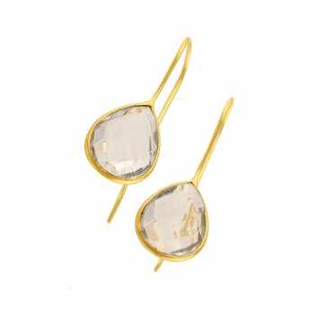 Wholesale Supplier Crystal Clear Quartz Gemstone Earrings Natural Design Sterling Silver Gold Plating Drop Dangle Trendy