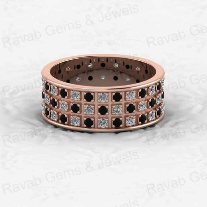 Top Selling 925 Silver Gold Vermeil 8mm Wide Eternity Wedding Band With Checkerboard Pattern Micro CZ Women Fine Jewelry Ring