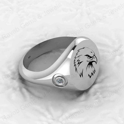 Best Quality Solid 925 Sterling Silver Cubic Zirconia Eagle Bird Engraved Ring for Men's Fine Birds Lover Handmade Jewelry