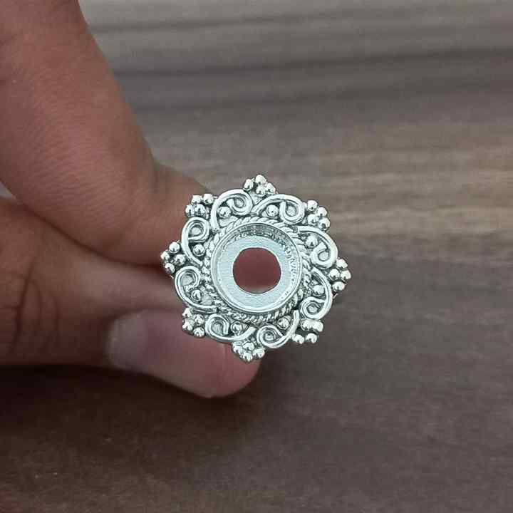 Solid 925 Sterling Silver Flower Bezel 7mm Cup Round Close Blank Collet Ring Bezel Setting Semi-Mount Blank Setting Ring Jewelry