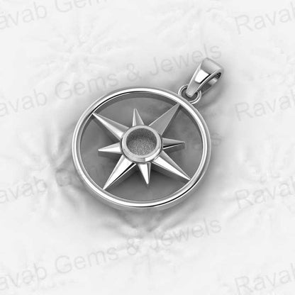 Genuine Solid 925 Silver North Star Compass Blank Bezel Charm Pendant Setting for Components Handmade Memorial Jewelry Findings