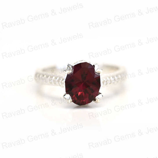 New Arrival Solid 925 Sterling Silver 8x10mm Rhodonite Garnet Brilliant Cut Double Prong Setting Ring for Women Fine Jewelry