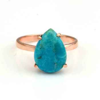 Best Selling 925 Sterling Silver Dainty Ring Women High Quality Kingman Turquoise Stone Prong Set Rose Gold Plated Fine Jewelry