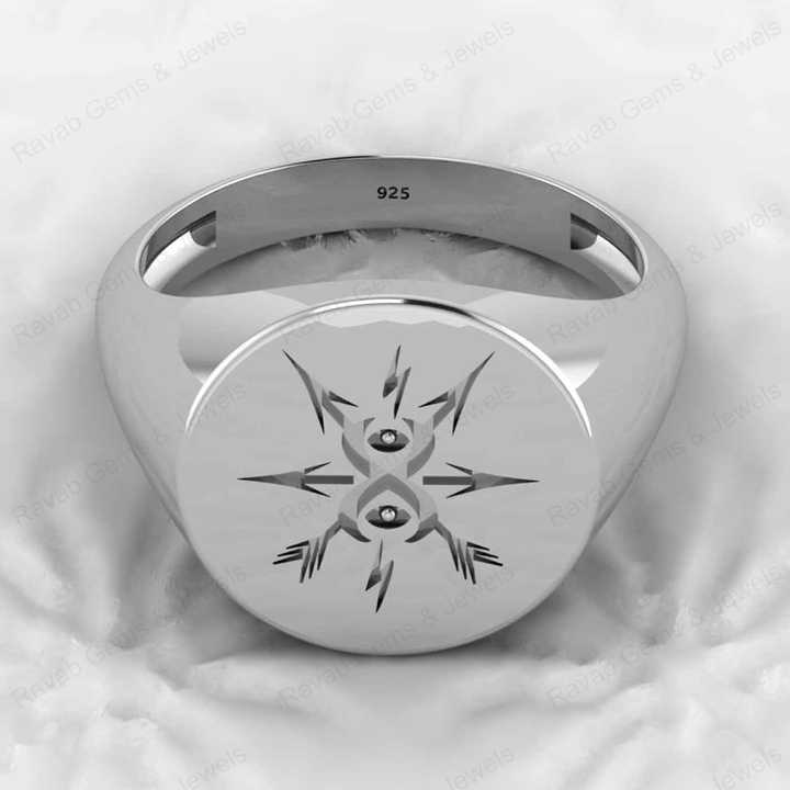 Hot Selling Genuine 925 Sterling Silver North Star Compass Engraved Monogram Signet Men's Ring Customized Personalized Jewelry