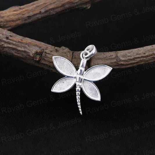 21mm Dragonfly Blank Frame Pendant Bezel Setting High Quality 925 Silver for DIY Breast Milk Ashes Jewelry Finding Component