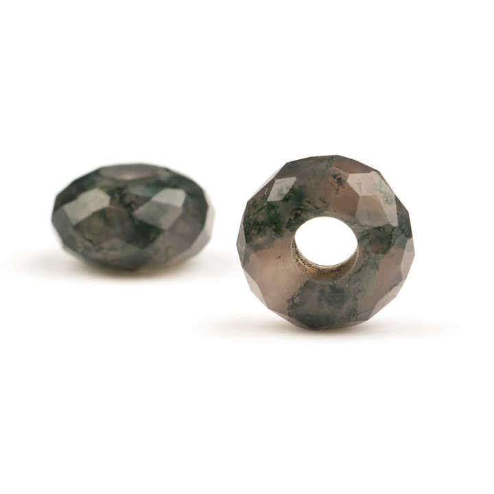 14X8mm Genuine Polish Green Moss Agate Fancy Stylist Faceted Rondelle 5mm Size Big Hole Loose Gemstone Beads for Making Jewelry