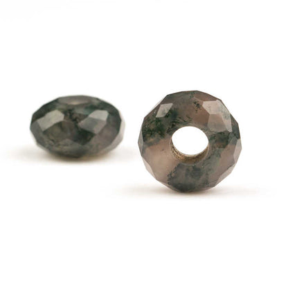 14X8mm Genuine Polish Green Moss Agate Fancy Stylist Faceted Rondelle 5mm Size Big Hole Loose Gemstone Beads for Making Jewelry