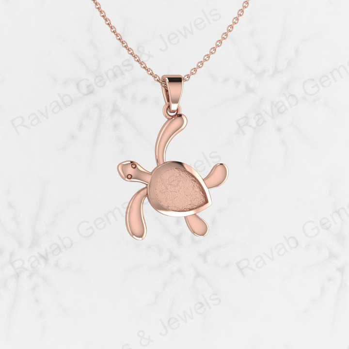 Genuine 925 Sterling Silver CZ Turtle Animal Design Semi Mounting Blank Charm Pendant Setting for Resin & Ashes Work Jewelry