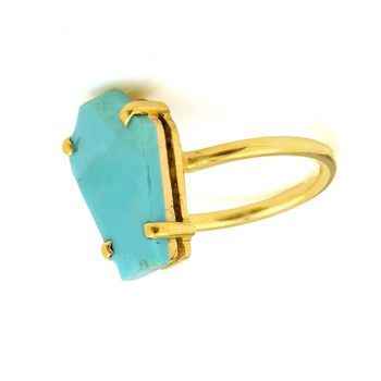 Kingman Arizona Turquoise Fine Ring for Ladies Minimalist 10x17mm Sterling Silver with High Quality Rose Gold Plating