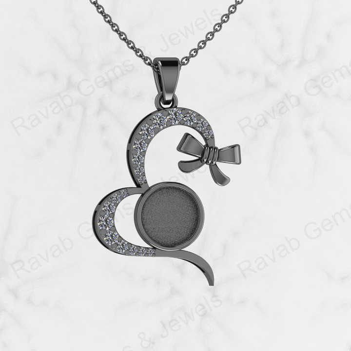 Top Quality 925 Sterling Silver Half Heart With Bow Charm Semi Mount Blank Setting Pendant Good for Ashes & Resin Work Keepsake