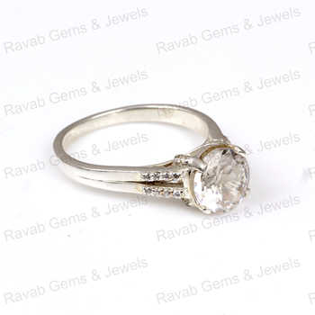 New Arrival Handmade 7x9mm Natural Crystal Quartz Cocktail Wedding Ring Solid 925 Sterling Silver for Women Propose Jewelry