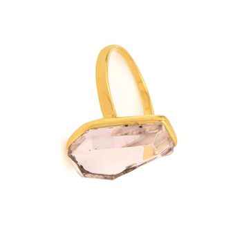 18K Gold Plated Sterling Silver Handmade Ring for Women 10x17mm Pink Morganite Hydro Quartz Gemstone Bezel Waterproof Jewelry