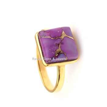 18K Gold Plated Fine Jewelry Magnificent Men's 925 Sterling Silver Ring Natural Purple Copper Turquoise Gemstone Ring Fine
