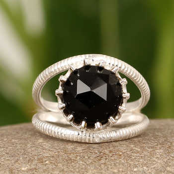 Genuine Black Onyx Rose Cut Double Band Claw Setting Solid 925 Sterling Silver Women Party Wear Cocktail Ring Handmade Jewelry