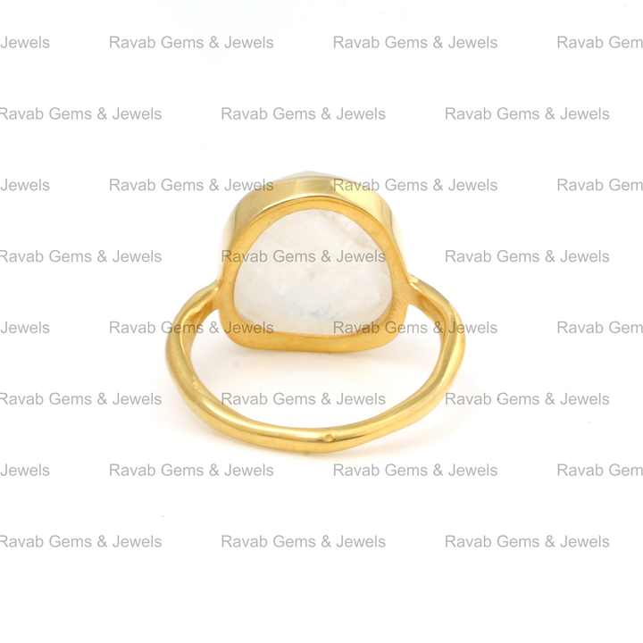 Top Selling 12x13mm Natural Crystal Rainbow Moonstone Gold Vermeil 925 Silver Dainty Uneven Shape Eternity Band Ring for Women
