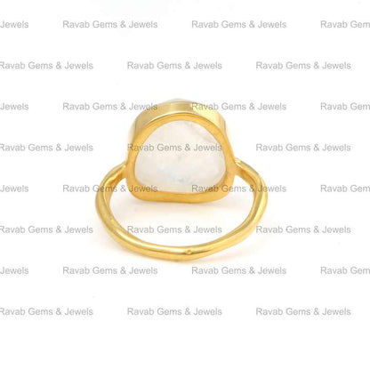 Top Selling 12x13mm Natural Crystal Rainbow Moonstone Gold Vermeil 925 Silver Dainty Uneven Shape Eternity Band Ring for Women