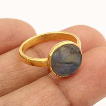 New Arrival Boho Fine Jewelry 12mm Coin Natural Labradorite Gemstone Eternity Band Ring 925 Silver Gold Vermeil Rhodium Plating