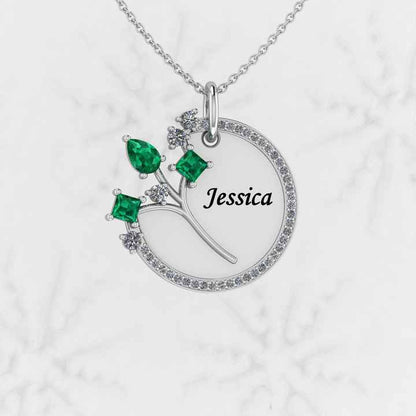 Beautiful Genuine 925 Silver 25mm Coin Tree of Life Emerald CZ Diamond Medallion Custom Name Women Pendant Necklace Fine Jewelry