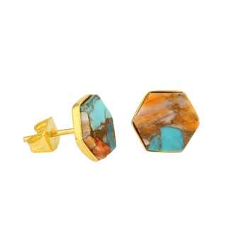 New Design 9mm Mohave Spiny Oyster Copper Turquoise Genuine Silver 18K Gold Plated Dainty Stud Earrings for Women Fine Jewelry