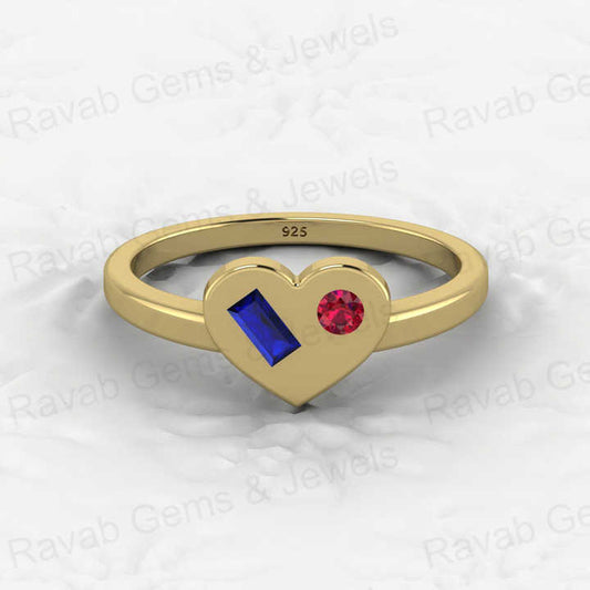 Top Selling 925 Silver Gold Vermeil Sapphire & Garnet Quartz Baguette Cut Eternity Heart Band Women Ring Minimalist Fine Jewelry