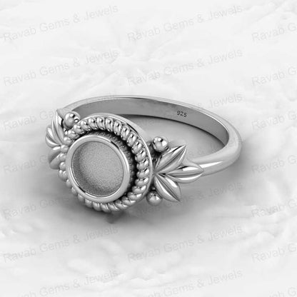 Best Quality 925 Silver 6mm Blank Cabochon Bezel Cup Braided Leaf Ring Setting DIY Breast Milk Keepsake Jewelry Making Findings