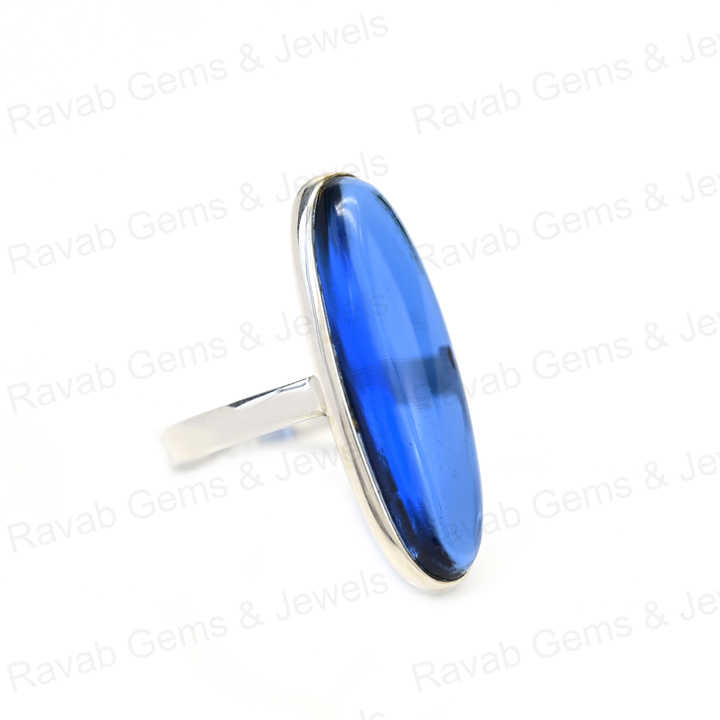 Top Selling Solid 925 Sterling Silver Blue Sapphire Quartz 10x30mm Long Oval Bezel Setting Ring for Women Fine Handmade Jewelry