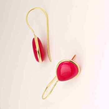 12x16mm Hot Pink Chalcedony Bezel Handmade Dainty 18K Gold Plated 925 Sterling Silver Earrings for Women Beautiful Fine Jewelry