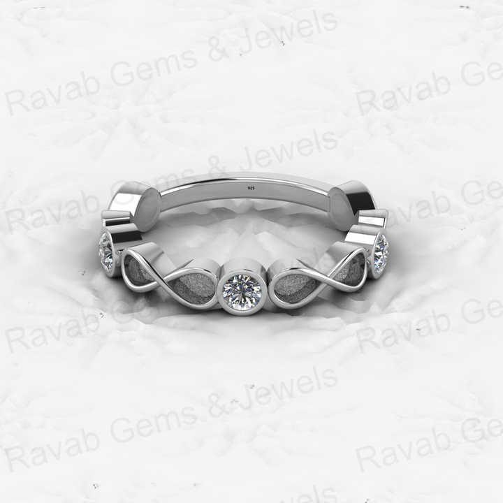 925 Solid Sterling Silver 3mm Round Semi Mount Blank Setting Eternity Ring for Breastmilk & Keepsake Resin Ceramic Jewelry