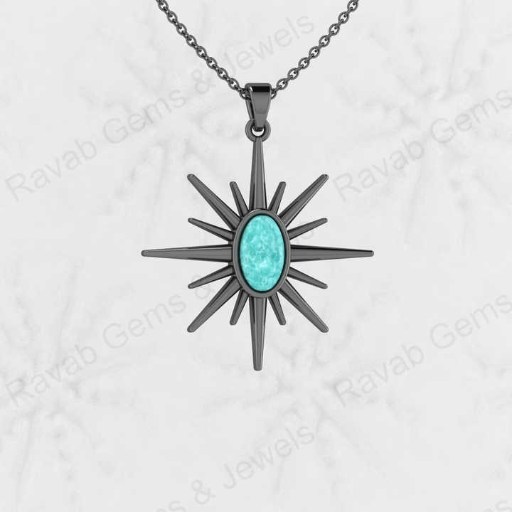 New Arrival Solid 925 Sterling Silver Natural Amazonite 6x10mm Flat Oval Compass Design Bezel Setting Fine Pendant for Women